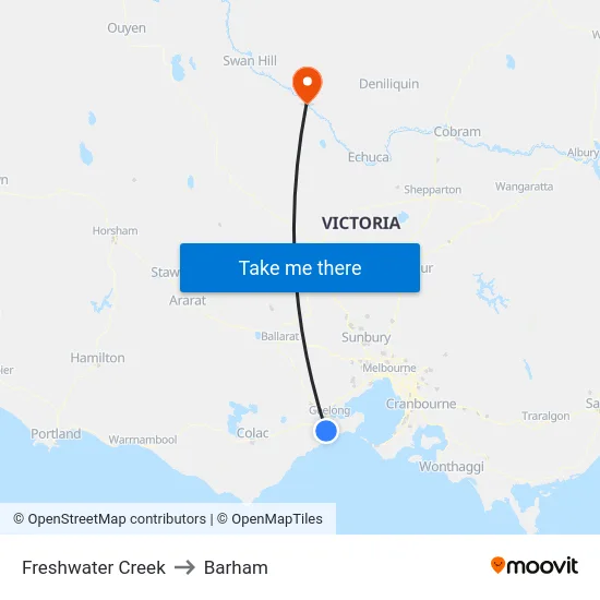 Freshwater Creek to Barham map