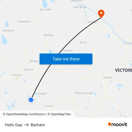 Halls Gap to Barham map