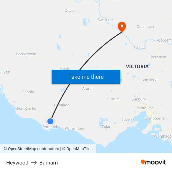 Heywood to Barham map