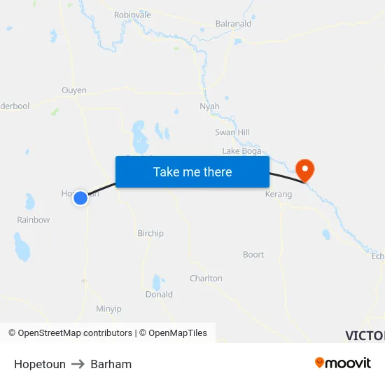 Hopetoun to Barham map
