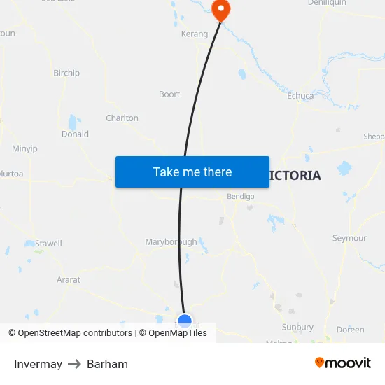 Invermay to Barham map