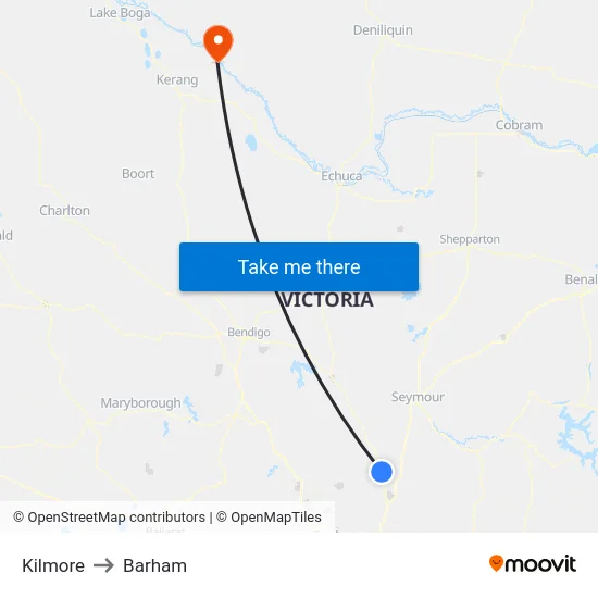 Kilmore to Barham map