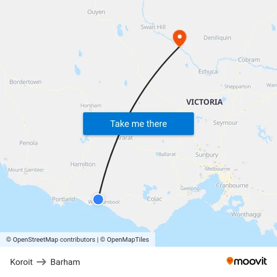 Koroit to Barham map