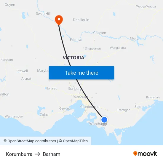 Korumburra to Barham map