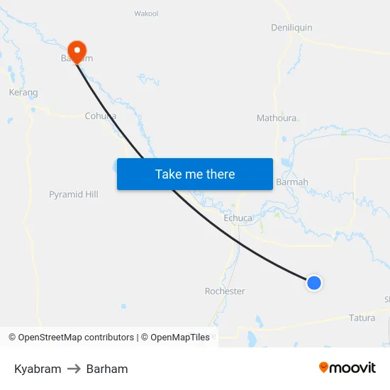 Kyabram to Barham map