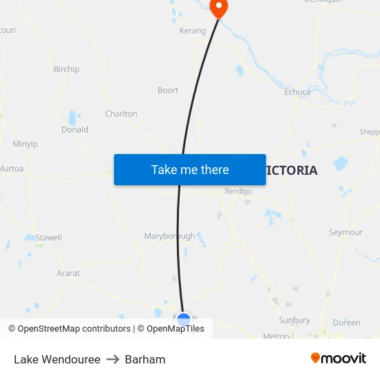 Lake Wendouree to Barham map