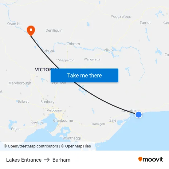 Lakes Entrance to Barham map
