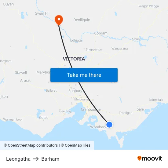 Leongatha to Barham map