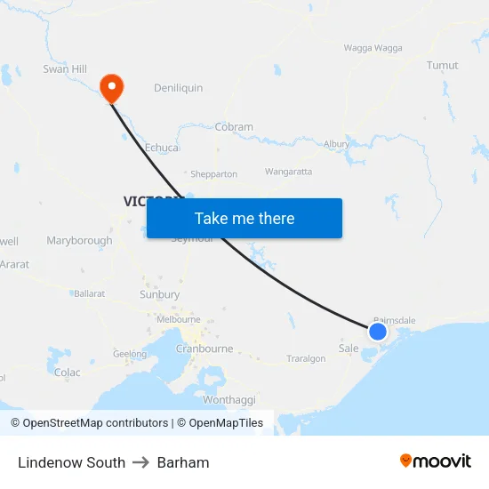 Lindenow South to Barham map