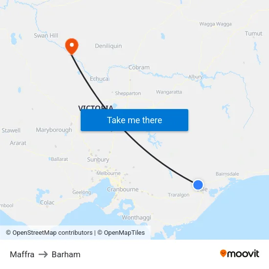 Maffra to Barham map