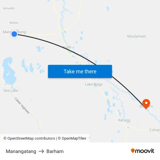 Manangatang to Barham map