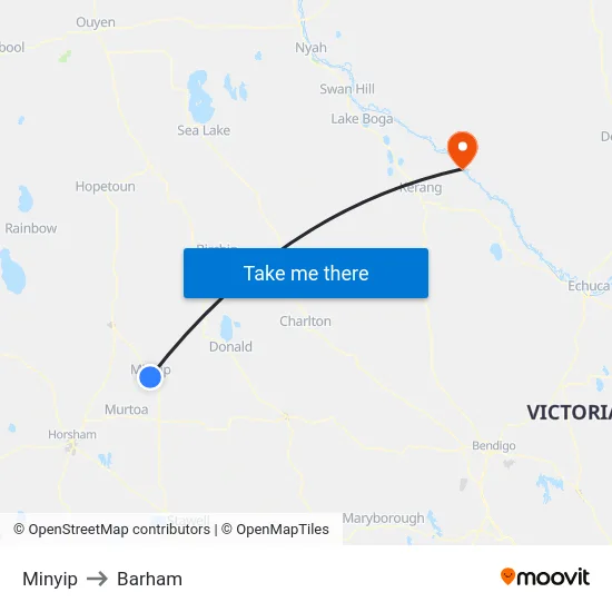 Minyip to Barham map