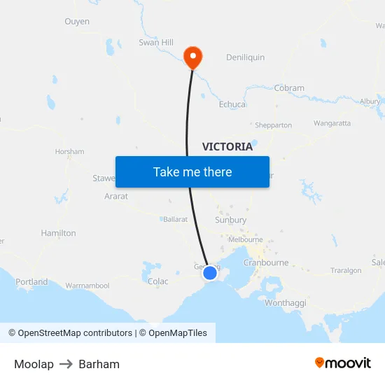 Moolap to Barham map