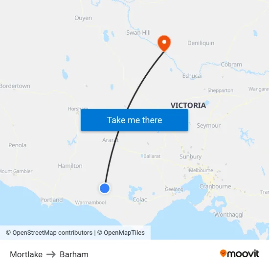 Mortlake to Barham map