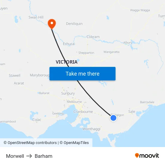 Morwell to Barham map