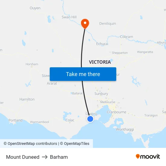 Mount Duneed to Barham map