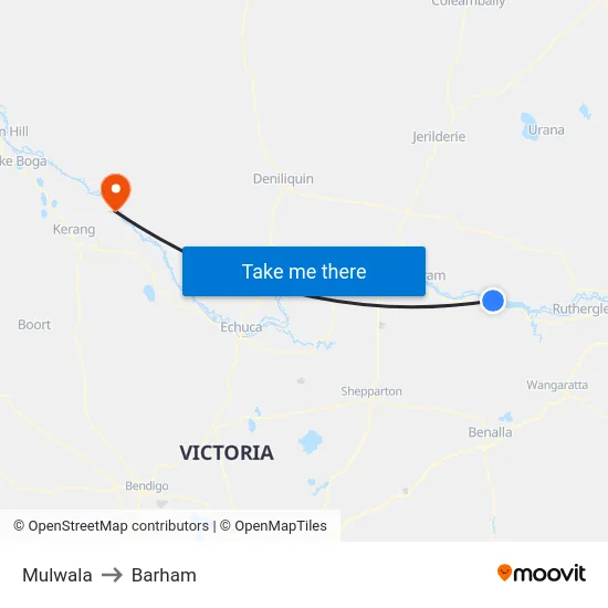 Mulwala to Barham map
