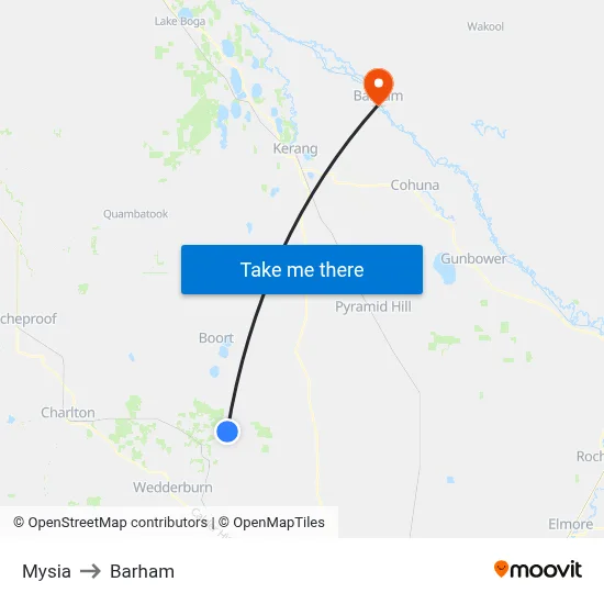 Mysia to Barham map