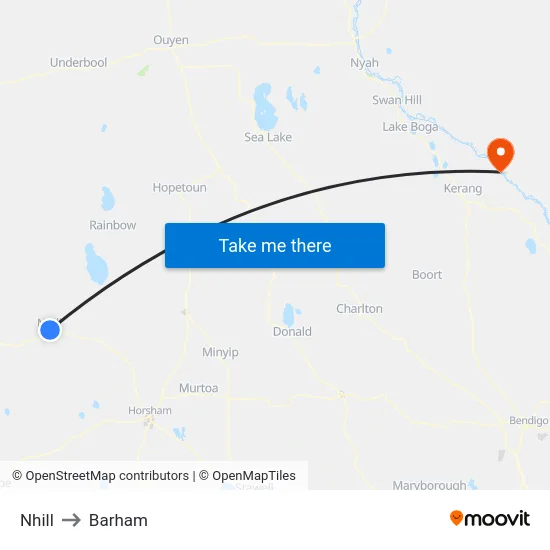 Nhill to Barham map