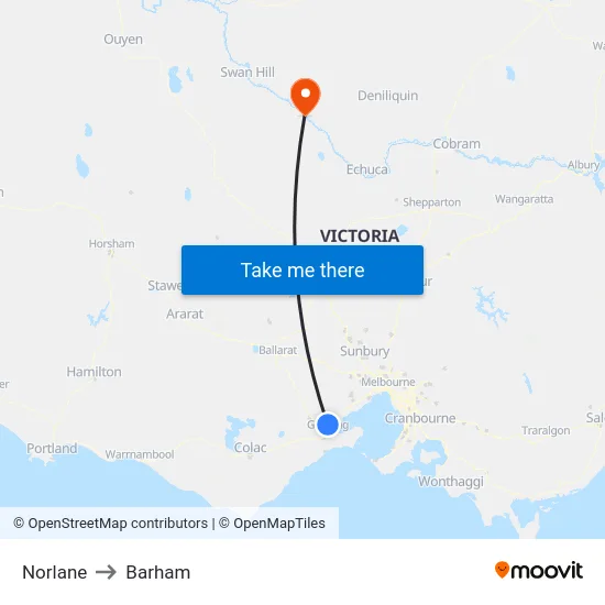 Norlane to Barham map