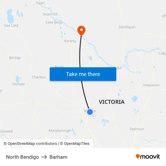 North Bendigo to Barham map