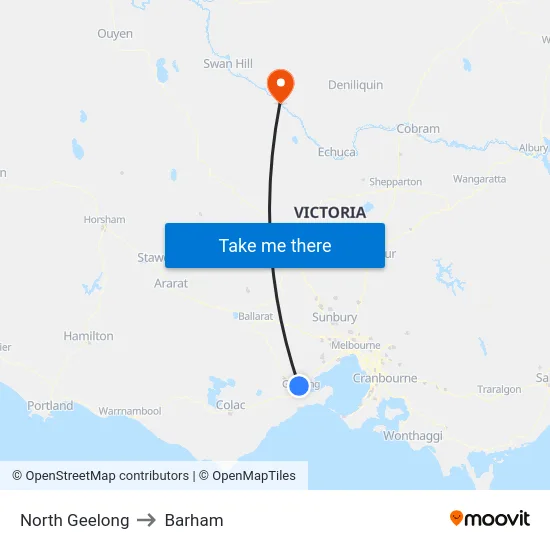 North Geelong to Barham map
