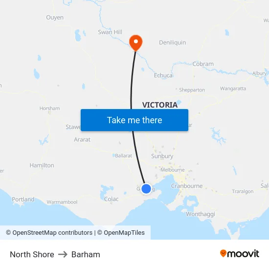 North Shore to Barham map