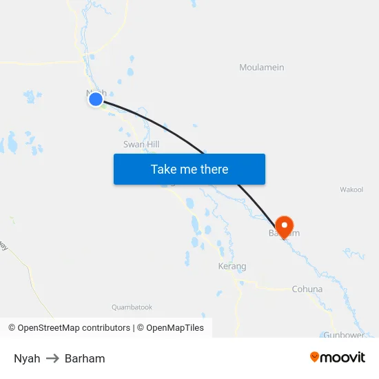 Nyah to Barham map