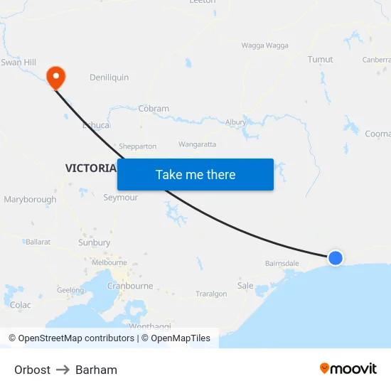 Orbost to Barham map