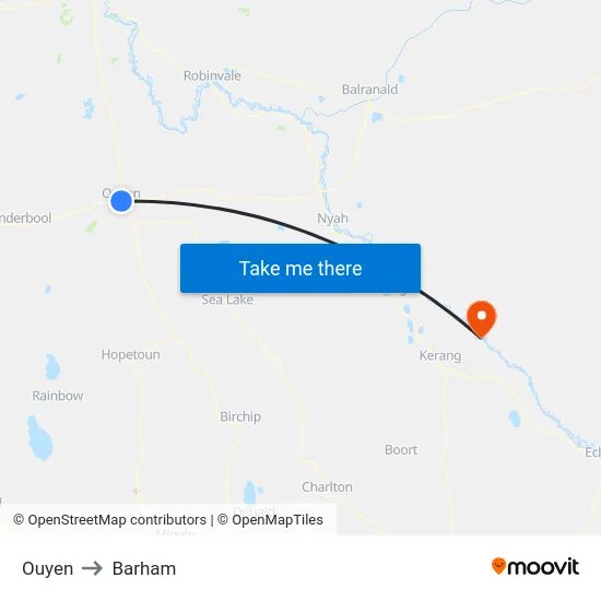 Ouyen to Barham map
