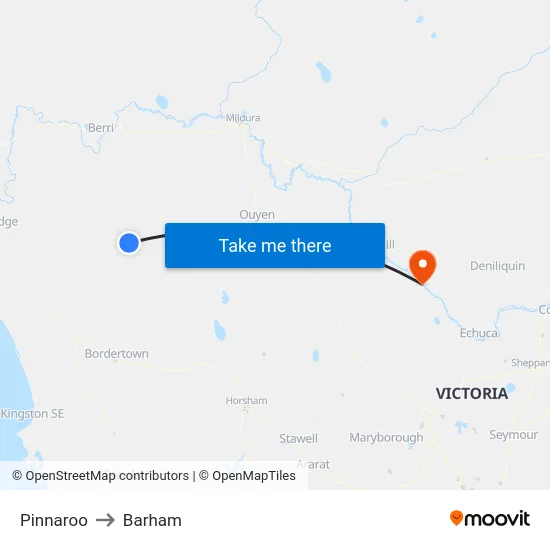 Pinnaroo to Barham map