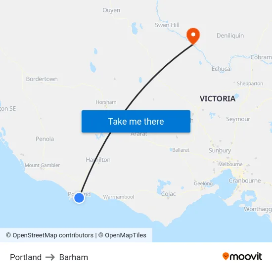 Portland to Barham map