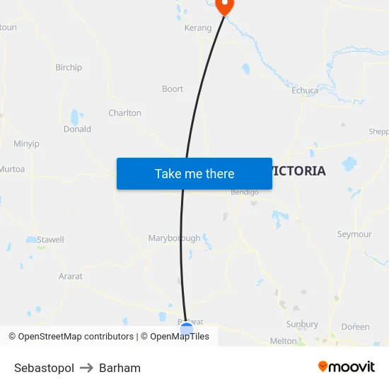 Sebastopol to Barham map