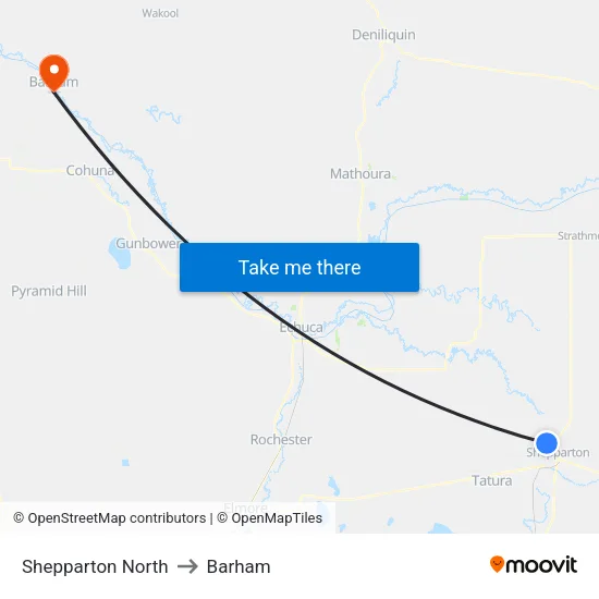 Shepparton North to Barham map