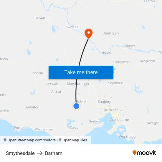 Smythesdale to Barham map