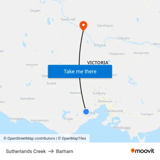 Sutherlands Creek to Barham map