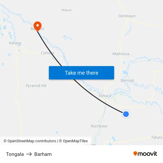 Tongala to Barham map