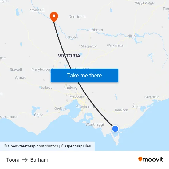 Toora to Barham map