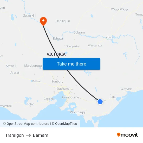Traralgon to Barham map