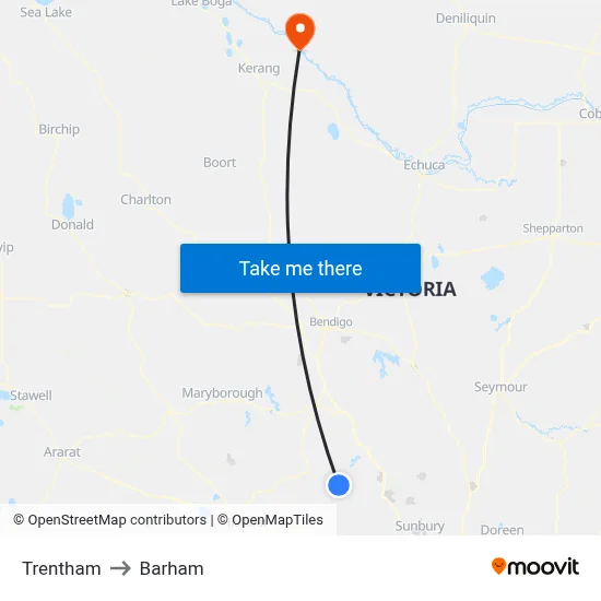 Trentham to Barham map