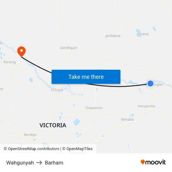 Wahgunyah to Barham map