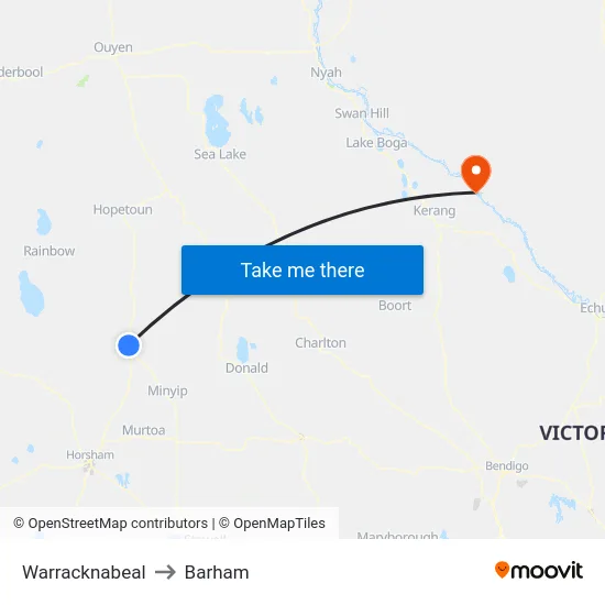 Warracknabeal to Barham map