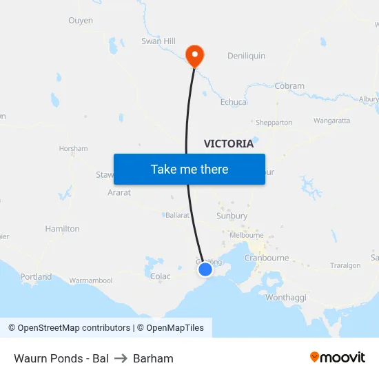 Waurn Ponds - Bal to Barham map