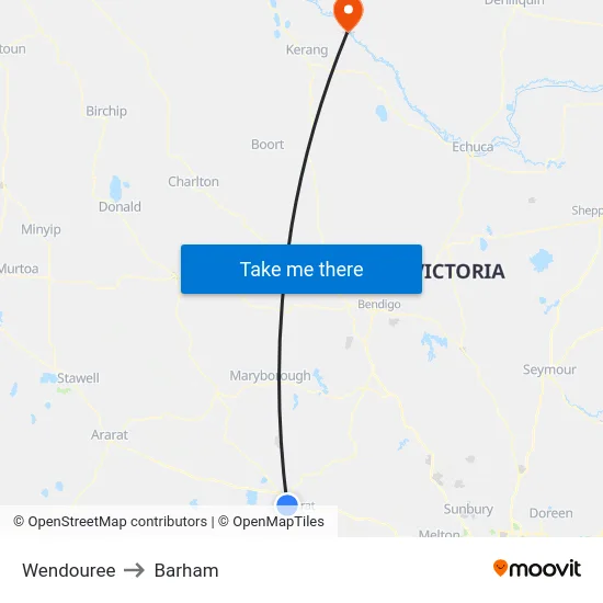 Wendouree to Barham map