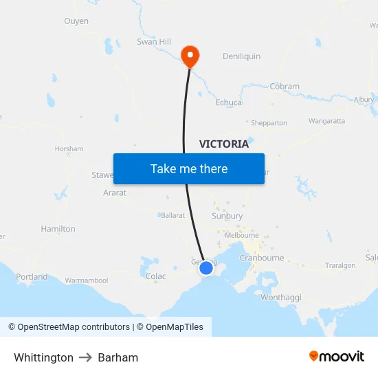 Whittington to Barham map