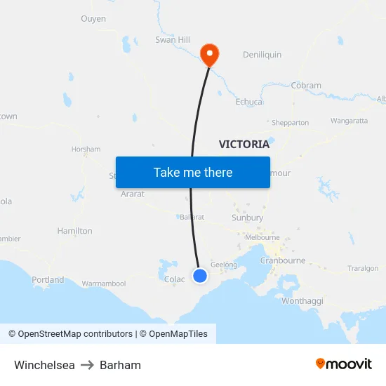 Winchelsea to Barham map