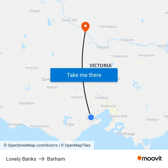 Lovely Banks to Barham map