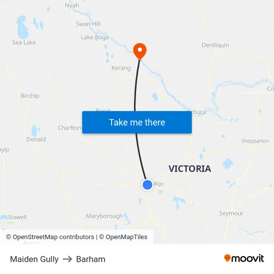 Maiden Gully to Barham map