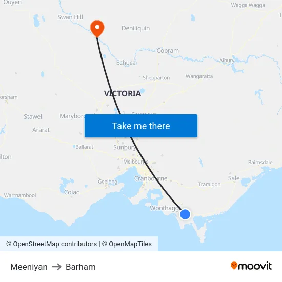Meeniyan to Barham map