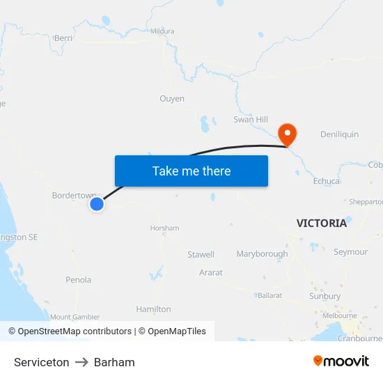 Serviceton to Barham map